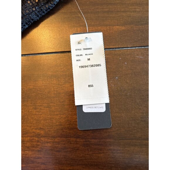 Bebe Black Sequin Two Piece Shimmer Set Medium Made In USA Disco Halter - Picture 9 of 9